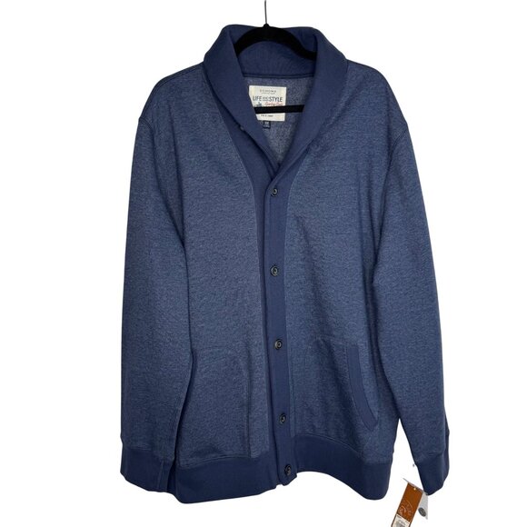 Sonoma Life + Style Blue Cotton Button-Up Cowl Neck Fleece Lined Cardigan Sz XXL - Picture 1 of 8